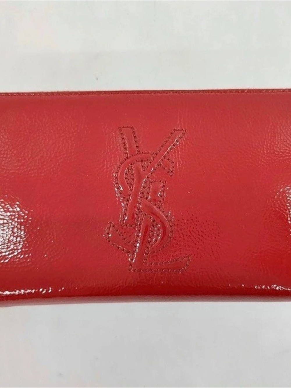 Yves Saint Laurent Monogram Patent Zip Around Wallet Red